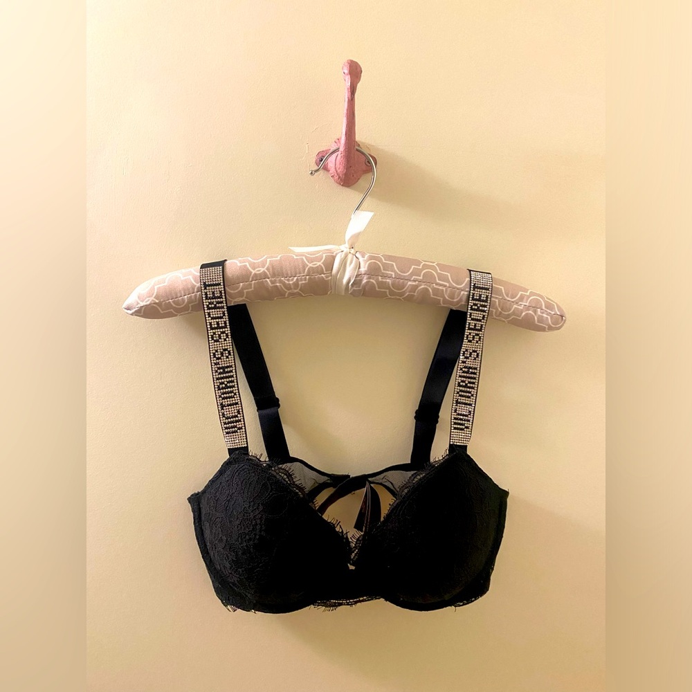 Victoria's Secret Black Lace Bra with Logo Straps